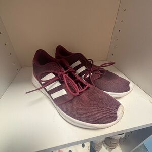 adidas Women’s Maroon Athletic Sneakers with White Stripes